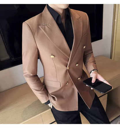 2023 Classic Luxury Mens  Double Breasted Suit Jacket Groom Wedding Tuxedos Business Casual Blazer Social Club Outfits Suit Coat