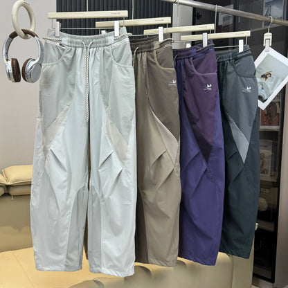 Men Outdoor Lightweight Quick Dry Ultra Loose Casual Splice Wide Leg Techwear Track Cargo Pants Women Streetwear Baggy Trousers
