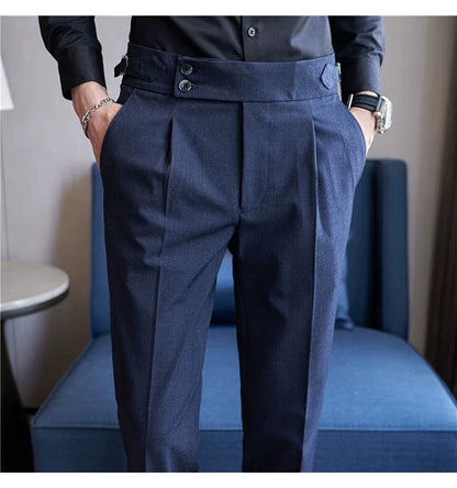 British Style Autumn New Solid High Waist Trousers Men Formal Pants 2025 High Quality Slim Fit Business Casual Suit Pants Hommes