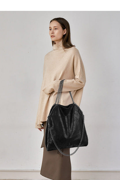 Fashion New Women's Chain Shoulder Bag Large Capacity Crossbody Tote Bag Female Foldable Solid Color Handbags Shopping Bags