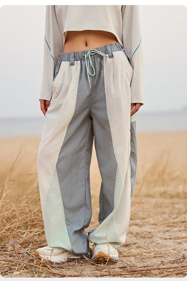 Men Outdoor Lightweight Quick Dry Ultra Loose Casual Splice Wide Leg Techwear Track Cargo Pants Women Streetwear Baggy Trousers