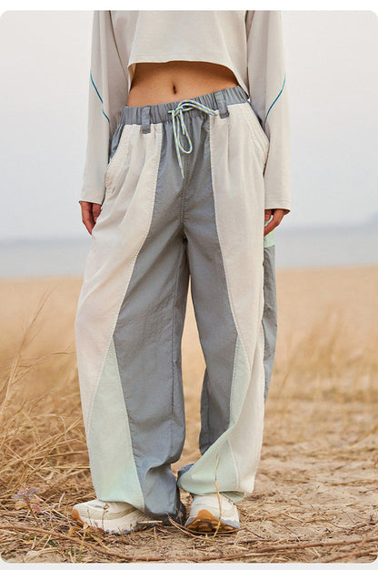 Men Outdoor Lightweight Quick Dry Ultra Loose Casual Splice Wide Leg Techwear Track Cargo Pants Women Streetwear Baggy Trousers