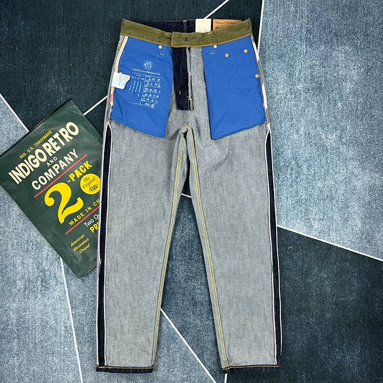 14oz Red Selvedge Denim Jeans for Men Heavyweight Raw Desilted Indigo Cotton Pants Youth Male Fashion Loose Straight Trousers