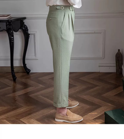 Deer Sanxian Business Men's Summer Bubble Gauze Naples High Waist Straight Pants Japanese Breathable Casual Pants