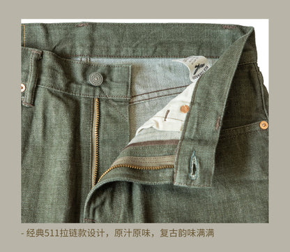 RT-511 Heavy Weight Indigo Selvage Washed 14oz Pants Sanforized Thick Raw Denim Jean Red Tornado