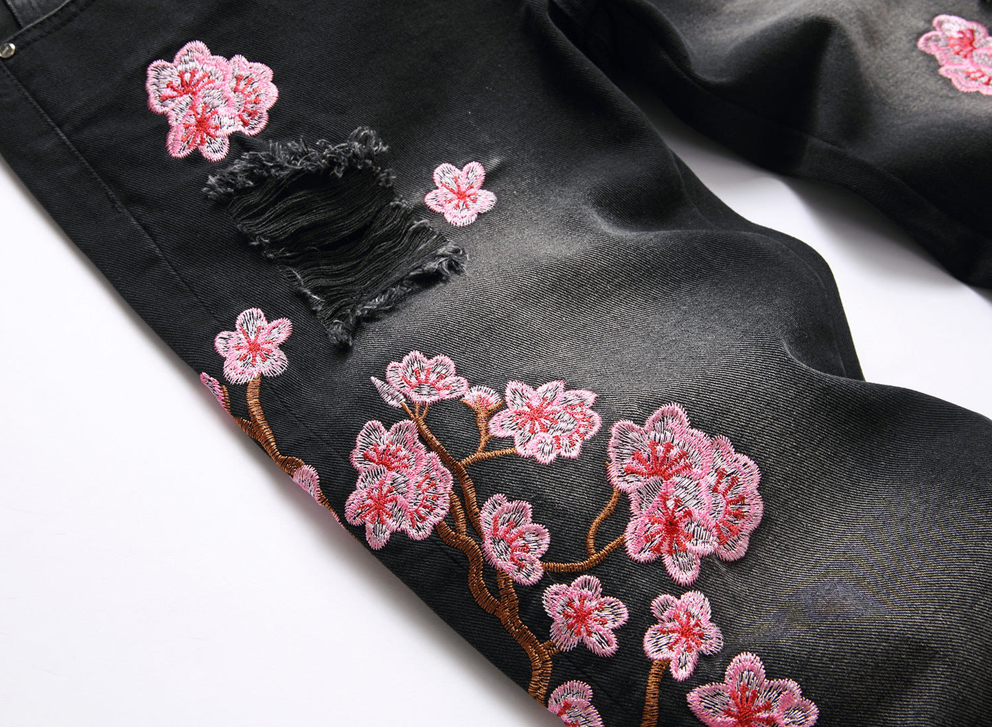 Men Straight Jean Denim Pants Jeans Loose Ankle Length Pant Pockets Casual Washed High Street Distressed Zipper Fly Spliced