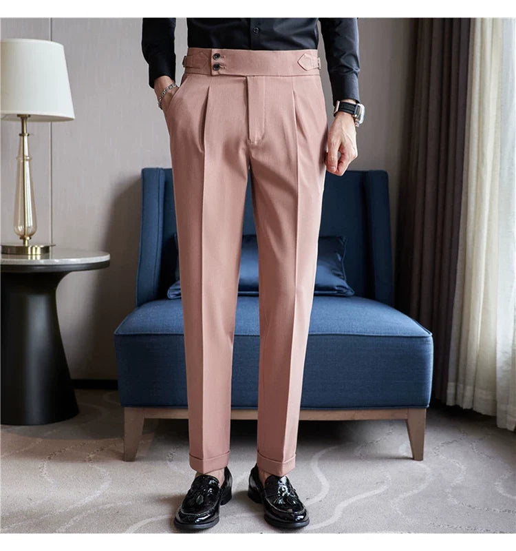 British Style Autumn New Solid High Waist Trousers Men Formal Pants 2025 High Quality Slim Fit Business Casual Suit Pants Hommes