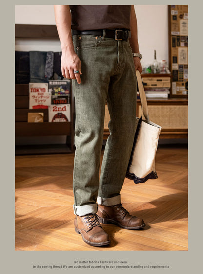 RT-511 Heavy Weight Indigo Selvage Washed 14oz Pants Sanforized Thick Raw Denim Jean Red Tornado