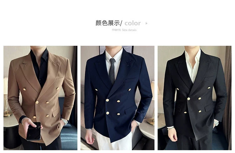 2023 Classic Luxury Mens  Double Breasted Suit Jacket Groom Wedding Tuxedos Business Casual Blazer Social Club Outfits Suit Coat