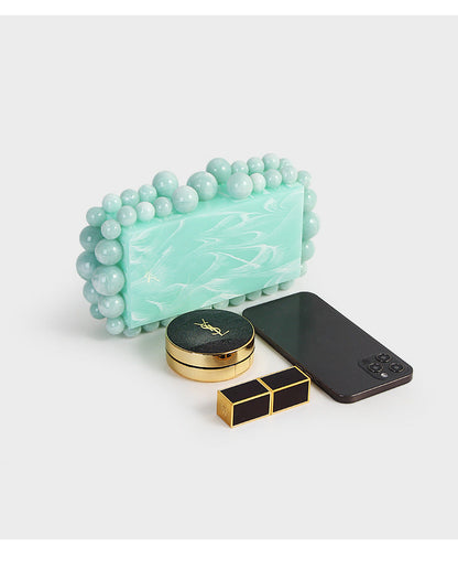 Fashion Women Acrylic Turquoise Evening Clutch Bag Small Pearls Party Black Designer Day Purse Crossbody Chain
