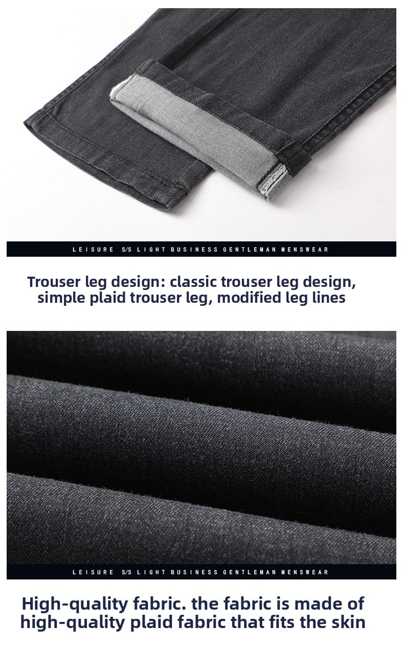 Fabric 2026  Spring Summer Men's Black Thin Straight Jeans Classic Style Business Fashion Stretch Loose Jeans Male Brand