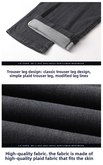 Fabric 2026  Spring Summer Men's Black Thin Straight Jeans Classic Style Business Fashion Stretch Loose Jeans Male Brand