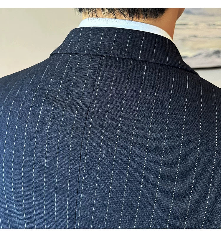 7XL-M ( Jacket + Pants ) Latest 2024 Stripe Design Double Breasted Men Suit 2 Piece Groom Wedding Business Slim Fit Prom Tuxedos