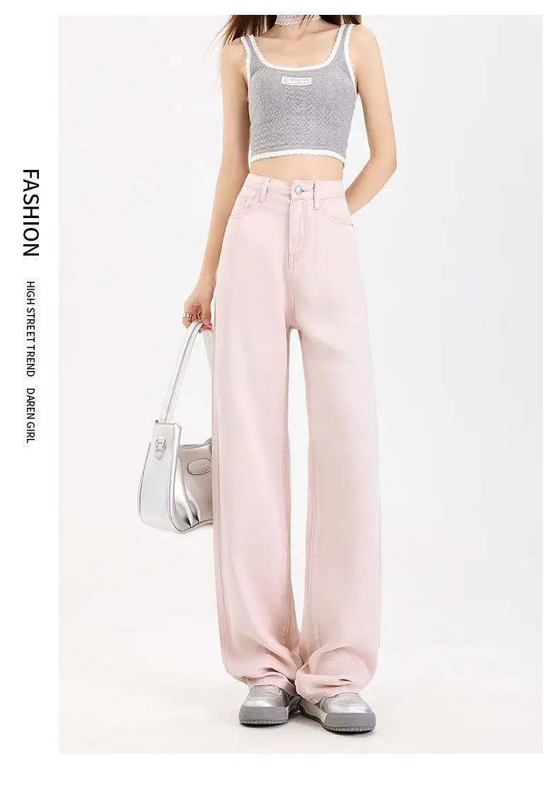 Woman Jeans 100% Lyocell Breathable Denim Wide Leg Towel Sweep drape loose 2025 Summer ice silk Baggy Famale Denim Pants 5 Color
