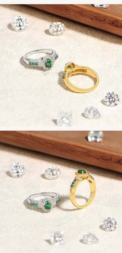 S925 Silver Lab Zambian Emerald Ring with White Zircon For Women Wedding Band Vintage Anniversary Luxury Gifts Jewelry
