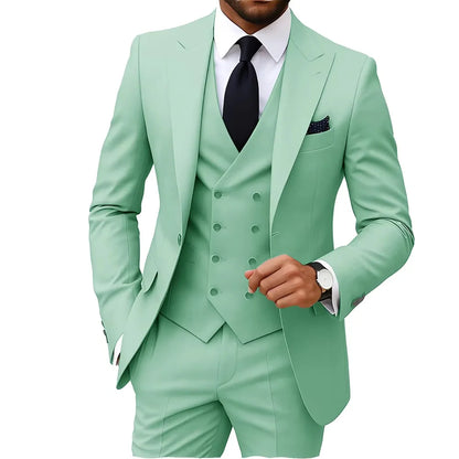 Slim Fit 3-Piece Men's Suit Set for Office Formal Business Wedding Groom Tuxedos Jacket Vest Pants Casual Male Men Clothing