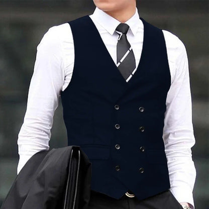 Men Vest Black Solid Double Breasted Waistcoat For Wedding Business Casual Banquet Formal Occasions Work Men Suit Vest