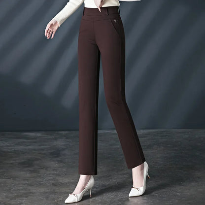 Black Women's High Waist Stretch Suit Pants, Fashion Slim Trousers, Purple Green Brown Pantalones, Asian Size M-6XL