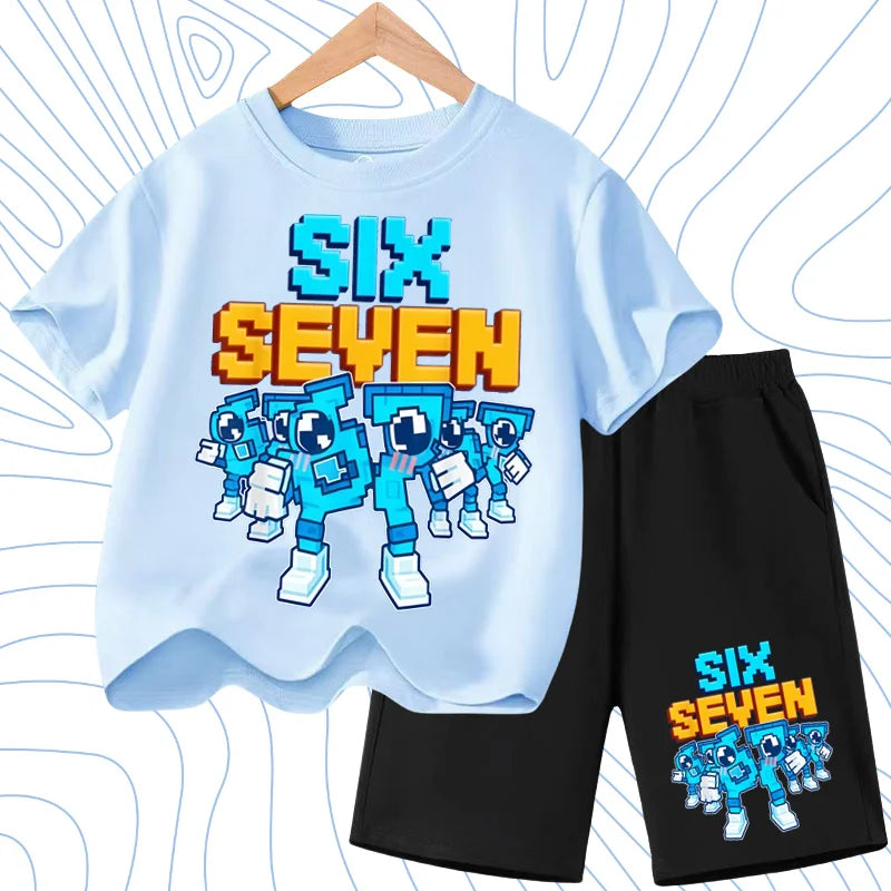 New 67 Number Six Seven Print Kids Cool Summer T-shirt 3-12Yrs Clothes Cartoon Short-sleeved+Shorts Boys Girls Sports Casual Set
