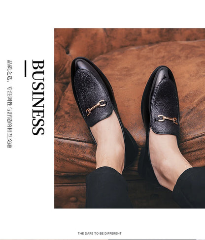 Men's pointed suede formal shoes, retro new patchwork loafers mixed with slipper shoes, wedding dress leather shoes