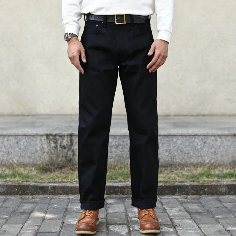 Mens Jeans Black Jeans Double-sided Dyeing Sanforized Selvedge Denim Jeans  16 Oz Regular Fit