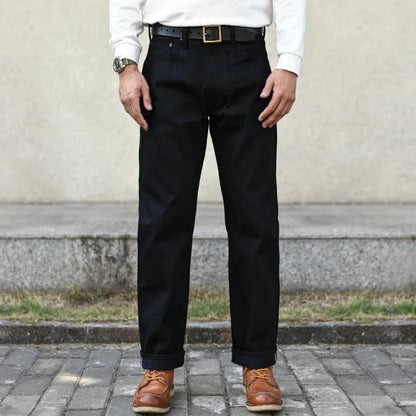Mens Jeans Black Jeans Double-sided Dyeing Sanforized Selvedge Denim Jeans  16 Oz Regular Fit