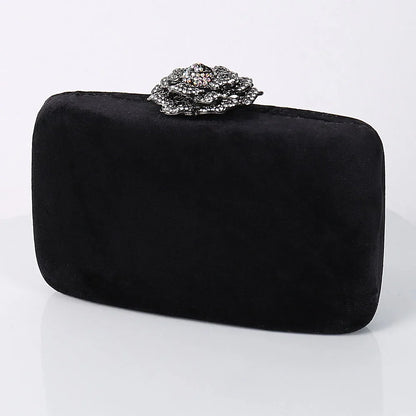 Diamonds Flower Velvet Evening Bag Women New Elegant Chain Banquet Dress Clutch Bag Ladies Wedding Dinner Party Box Small Purses