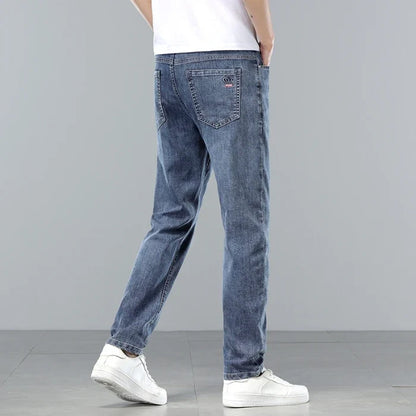  Brand Clothing Spring Summer Slim Men's Jeans Casual Breathable Cotton Fabric Stretch Denim Pants Blue Trousers Male Plus Size