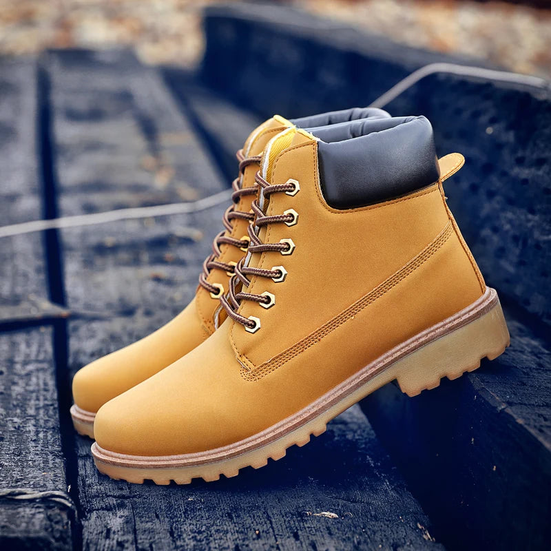 Designer Leather Mens Spring Fall Ankle Boots Trekking Yellow Coffee Designer Tactical Boots Outdoor for Men Work Shoes Sneakers