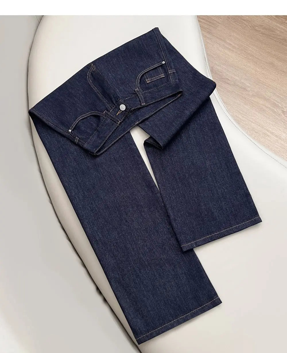 Retro Silk Wide Leg Jeans Women Summer 2026 Korean Style Lyocell Casual Versatile Straight Leg Denim Pants High Quality Trousers