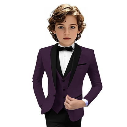 Boys Shawl Lapel Suit Set 3 Pieces Host Costumes,Formal Smart Slim Fit Suits For Kids,Plus Size Tuxedo Party Outfit 2-20T
