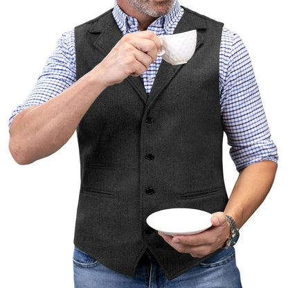 Men Vest Brown Herringbone Single Button With Lapel Waistcoat For Wedding Party Banquet Prom Business Work Casual Daily Men Vest