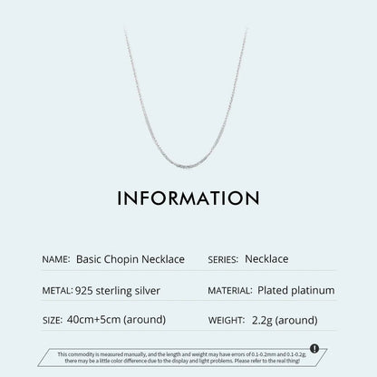 925 Sterling Silver Basic Chopin Necklace Simple Style Chain Link for Women Platinum Plated Fine Jewelry SCA019