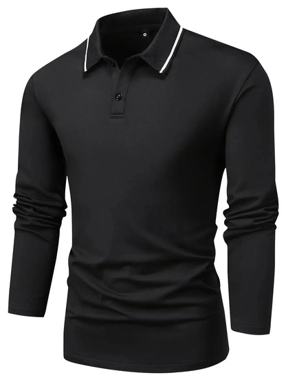 Men's Slim Fit Solid Color Breathable Anti-Wrinkle Polo Shirt Casual Business Long Sleeve Collar Spring Autumn Commute