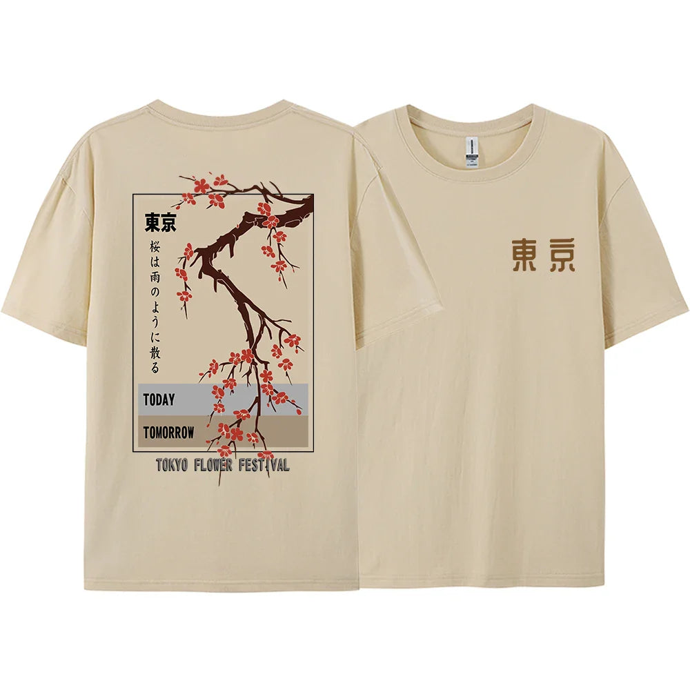 Today Tomorrow Tokyo Flower Festival T Shirt Men Women Fashion O-Neck Tshirts Summer Cotton Tops Loose Street Hip Hop T-Shirts