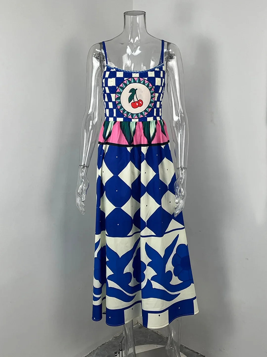 Fashion Women Print Suspenders Blue Ocean Fish Pattern Sexy Long Dress 2025 New Spring Summer Temperament Maxi Dresses