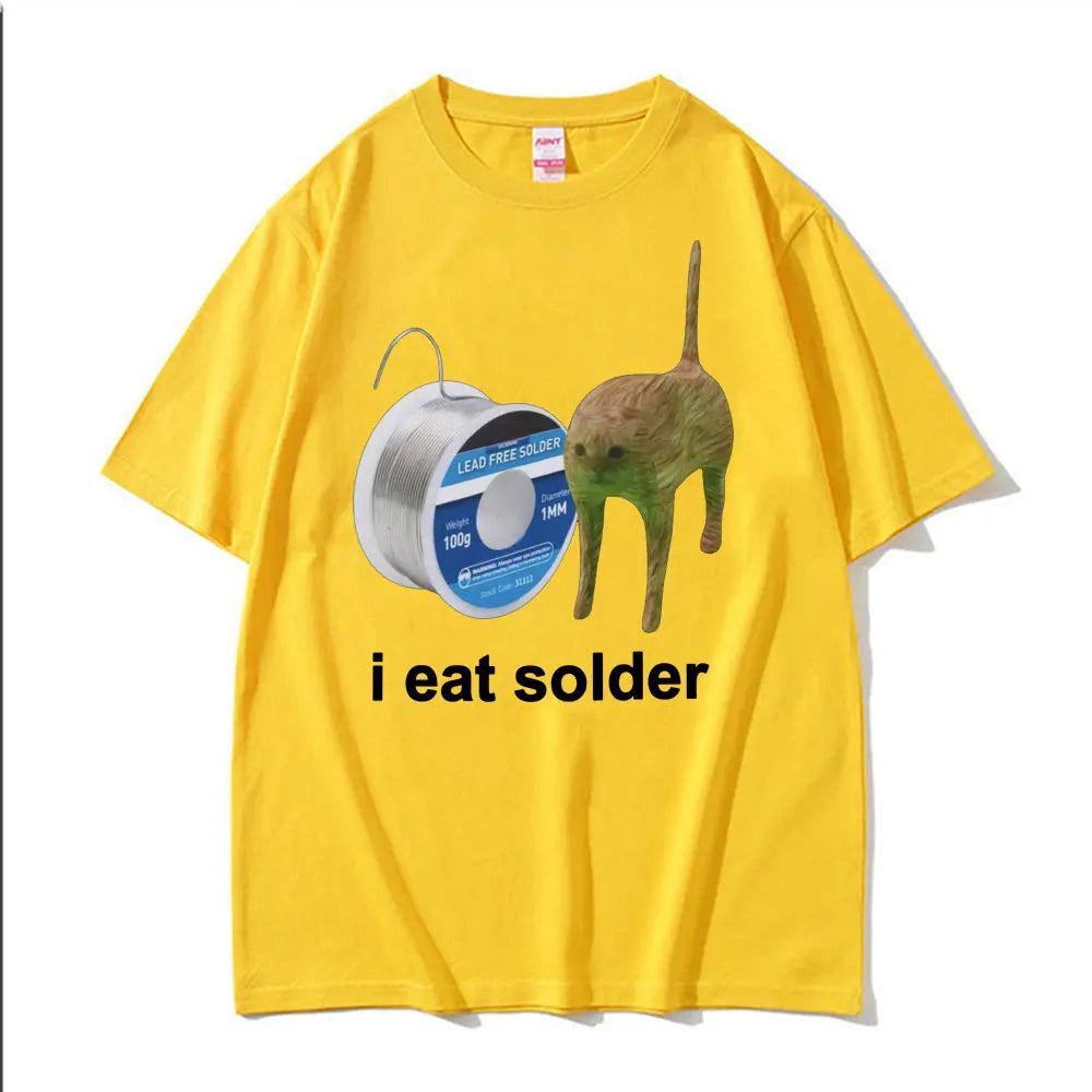 I Eat Solder Cursed Funny Cat Meme T Shirt Men Women's Clothing Fashion Casual T Shirts Summer High Quality Cotton T-shirts Tops