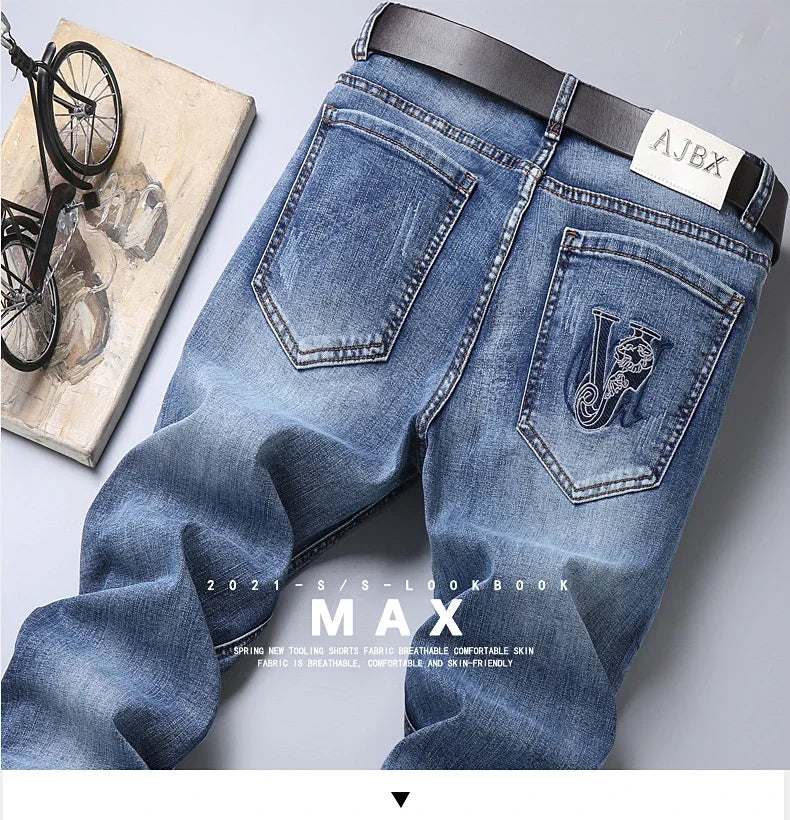 European Luxury Brand High-end Trendy Jeans Men's Slim Fit Fashion Versatile Casual Long Pants  Men Denim Y2k Clothes Men