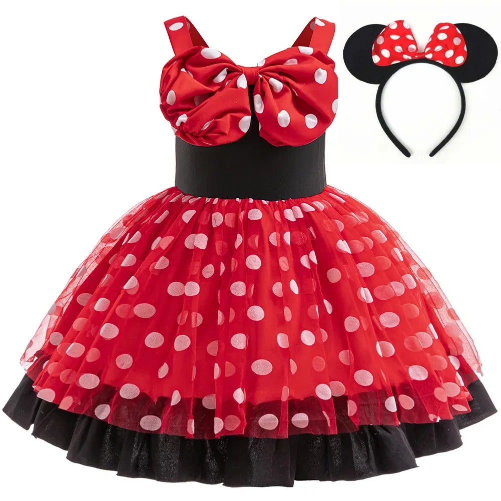 Polka Dot Girls Party Dresses Sleeveless Summer Bowknot Princess Dress Cartoon Mouse Cosplay Costume Kids Birthday Gift Outfit