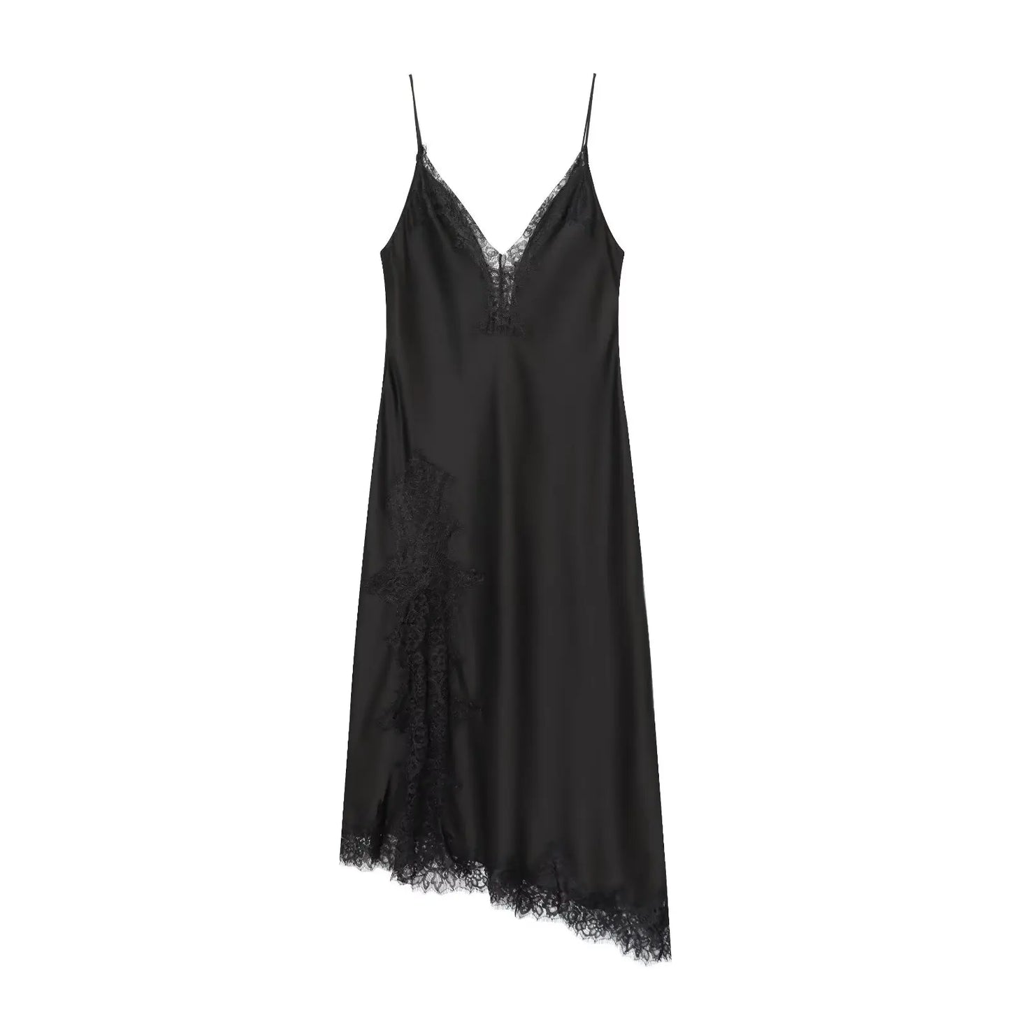 Women Fashion Lace Splicing Satin Texture Long Dress Sexy Backless Sleeveless Dresses Summer Lady Trend Party Evening Dress