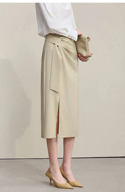 Women's Skirt 2026 Spring New H-Line Elegant Anti-wrinkle Split Skirt Solid Mid-length Versatile Woman Clothes 12621005