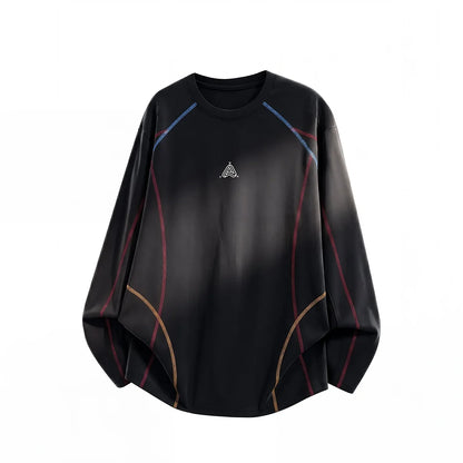 Men's Cool-Touch Contrast Stitch Long Sleeve T-Shirt – Loose Fit Moisture-Wicking Athletic Top for Autumn & Summer Sports