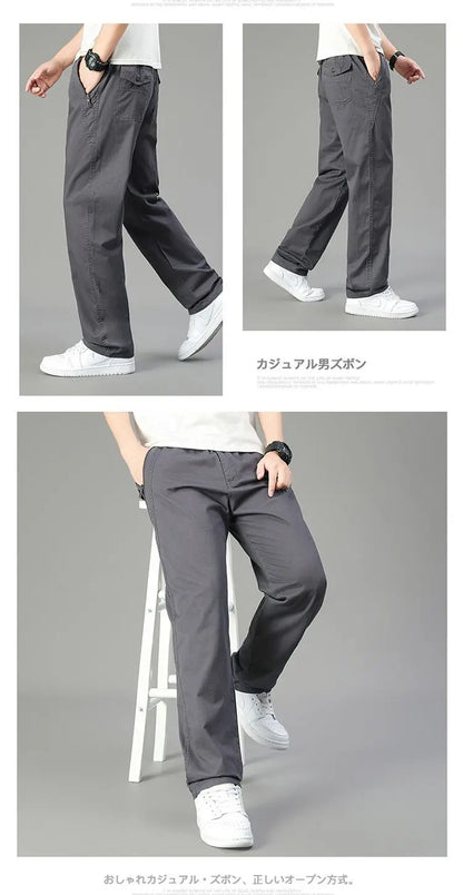 High Quality Men's Cargo Pants Elastic Waist Cotton Trousers Tacitcal Pants Spring Autumn Hiking Work Pants with Zip Pockets