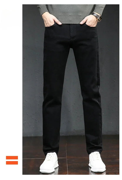 Winter Thickened Warm Male Plush Trousers Brand Clothes Men's Fleece Jeans Straight Slim Stretch Fashion Business Denim Pants