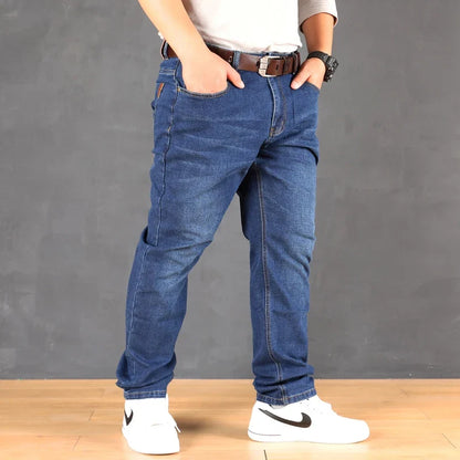 47-160KG Plus Size Men's Jeans Autumn Spring Black Blue Pants Straight Business Loose Long Trousers Cotton Jeans Male Clothing