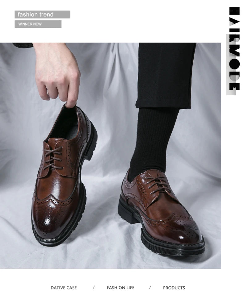 Men's Leather Brogue Oxford Dress Shoes Formal Business Handmade Classic 2026 Brown Black Chaussure Homme