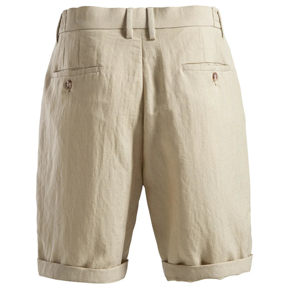 Comfortable Men's Shorts Solid Color Elastic Waist Multi Pocket Cotton Linen Blend Breathable Quick Dry Summer Shorts