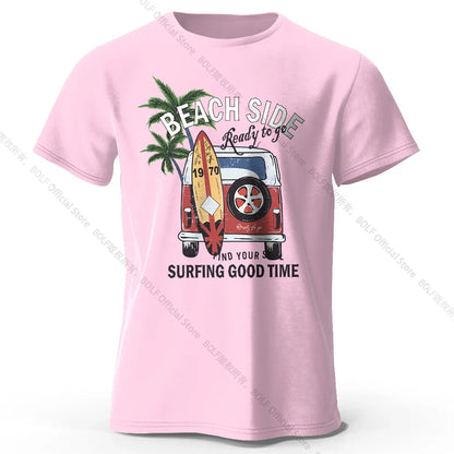 Vintage Surf Badge Printed Unisex Men Women T-Shirt Tees Tops 100% Cotton Retro Wave Graphic Beach Club Wear