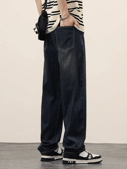 2025Spring Autumn New Men Straight Vintage Fit Jeans Casual Trousers High Quality Male Korean Fashion Baggy Wide Leg Denim Pants