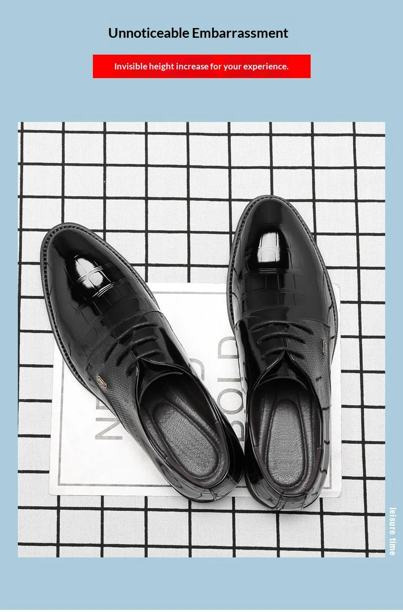 Mens Elevator Shoes 6/8CM Height Increase Invisible Hidden Formal Oxford Derby Leather Dress Shoes for Wedding Business Lace Up